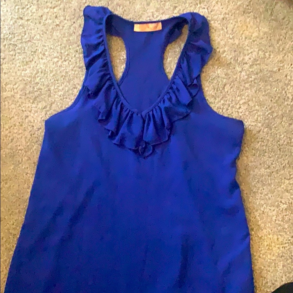 Royal blue Razorback tank with ruffle detail